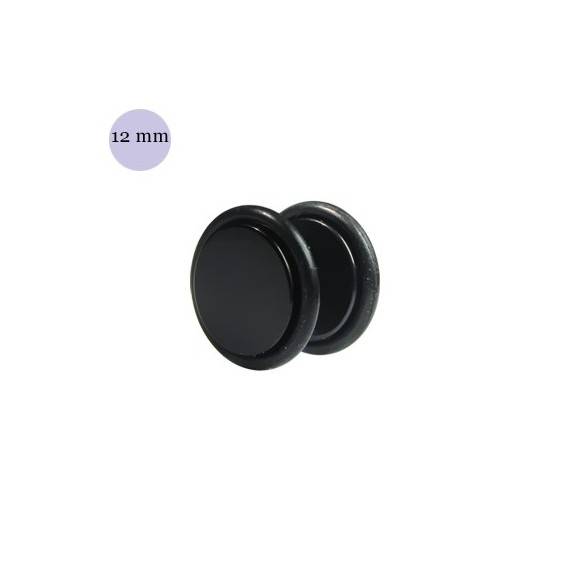 Faux écarteur d'oreille acrylique noir, 12mm diamètre. Vendu à l'unité