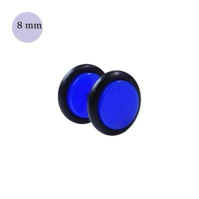 Faux écarteur d'oreille acrylique bleu, 8mm diamètre. Vendu à l'unité