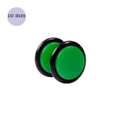 Faux écarteur d'oreille acrylique vert, 10mm diamètre. Vendu à l'unité