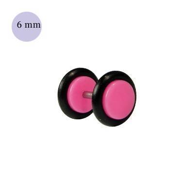 Faux écarteur d'oreille acrylique rose, 6mm diamètre. Vendu à l'unité
