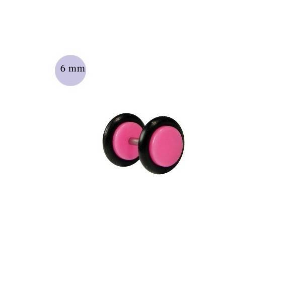 Faux écarteur d'oreille acrylique rose, 6mm diamètre. Vendu à l'unité