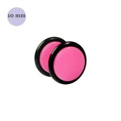 Faux écarteur d'oreille acrylique rose, 10mm diamètre. Vendu à l'unité