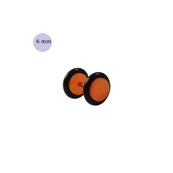 Faux écarteur d'oreille acrylique orange, 6mm diamètre. Vendu à l'unité