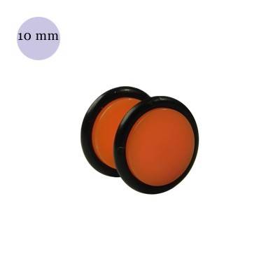 Faux écarteur d'oreille acrylique orange, 10mm diamètre. Vendu à l'unité