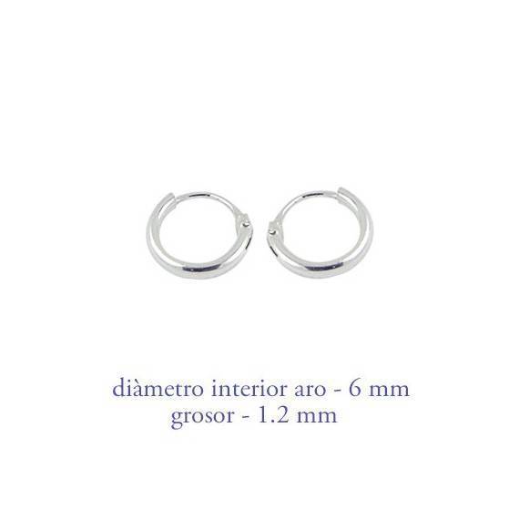 Boucles d'oreille en argent anneau homme, epaisseur 1,2 mm, diametre 6 mm. Prix par unite