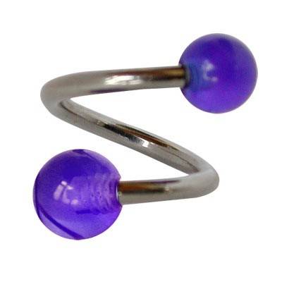 Piercing ombligo en forma de espiral de acero quirúrgico con bolas azules. GES9-7