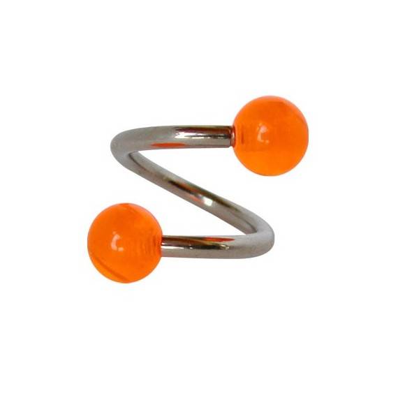 Piercing ombligo en forma de espiral de acero quirúrgico con bolas naranjas. GES9-8