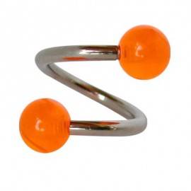 Piercing ombligo en forma de espiral de acero quirúrgico con bolas naranjas. GES9-8