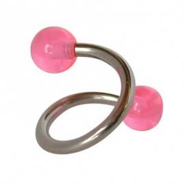 Piercing ombligo en forma de espiral de acero quirúrgico con bolas rosas. GES9-9