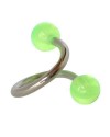 Piercing ombligo en forma de espiral de acero quirúrgico con bolas verdes. GES9-10
