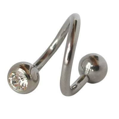 Piercing ombligo en forma de espiral de acero quirúrgico con bolas piedras. GES5-1