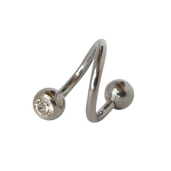 Piercing ombligo en forma de espiral de acero quirúrgico con bolas piedras. GES5-1