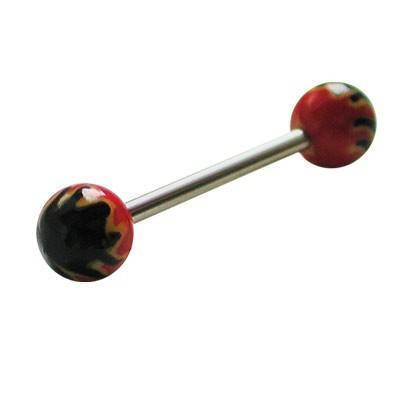 Piercing lengua de plástico, bolas de color negro y rojo. GLE22-15