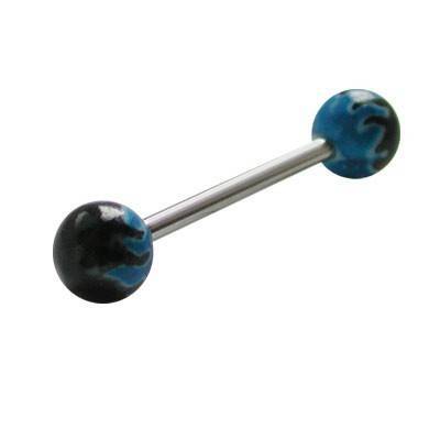 Piercing lengua de plastico, bolas de color negro y azul. GLE22-14