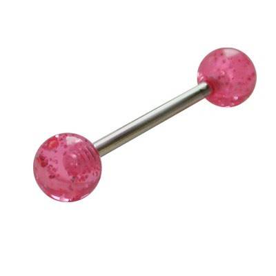 Piercing lengua de plastico, color rosa con purpurina. GLE22-13