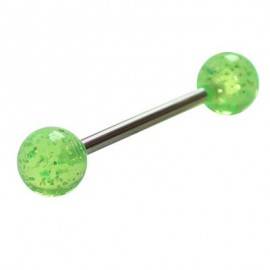 Piercing lengua, bolas de plástico, color verde con purpurina. GLE22-12