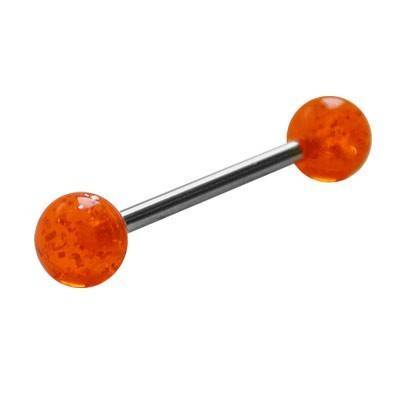 Piercing lengua, bolas de plástico, color naranja con purpurina. GLE22-11