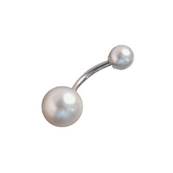 Piercing ombligo, color perla, bolas de plástico. GO57