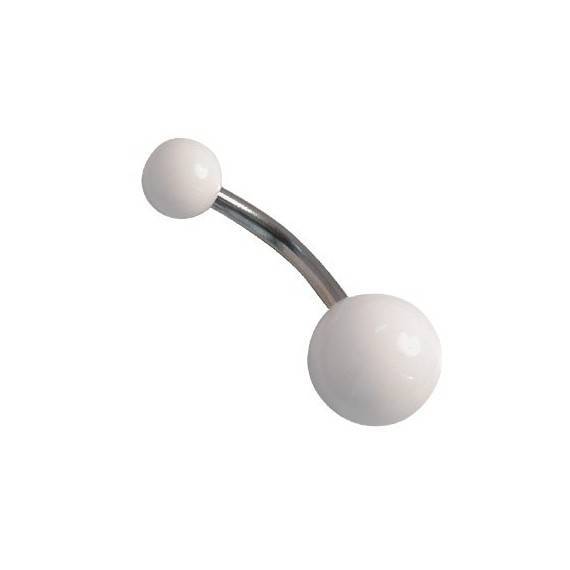 Piercing ombligo, color blanco, bolas de plástico. GO60-6
