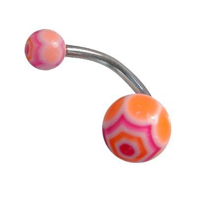Piercing ombligo, color azul naranja y rosa, bolas de plástico. GO60-18