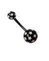 Piercing ombligo negro con estrellas blancas de plástico con palo flexible. GO60-35