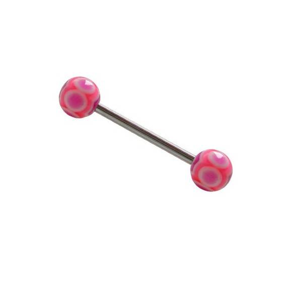 Piercing lengua, bolas de plástico, color rosa y morado. GLE22-6