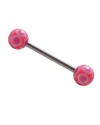 Piercing lengua, bolas de plástico, color rosa y morado. GLE22-6