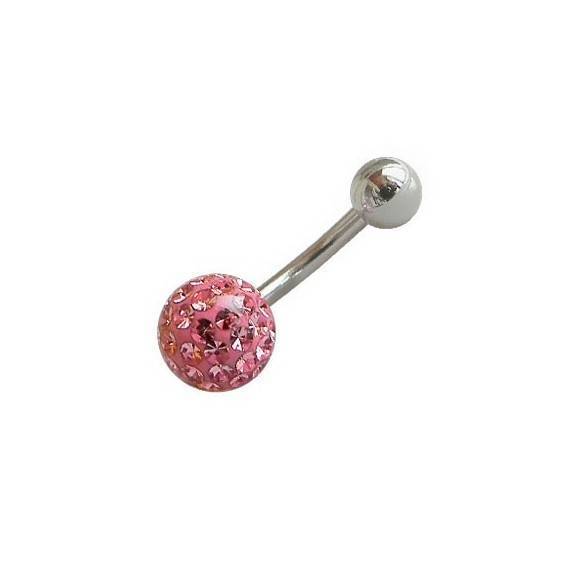 Piercing acero quirúrgico ombligo con muchas piedras rosas cubiertas con esmalte.GO6-16