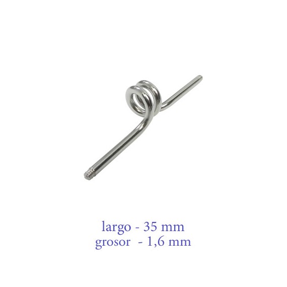 Piercing industrial de acero quirúrgico, palo suelto, grosor 1,6mm. Ref. GIN04
