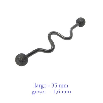 Piercing industrial de acero quirúrgico color negro, grosor 1,6mm. Ref. GIN05