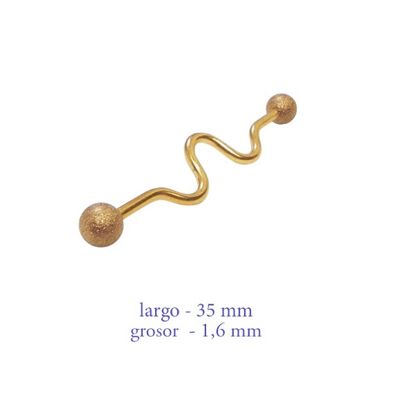 Piercing industrial de acero quirúrgico 316L, anodizado en color dorado, grosor 1,6mm. Ref. GIN07