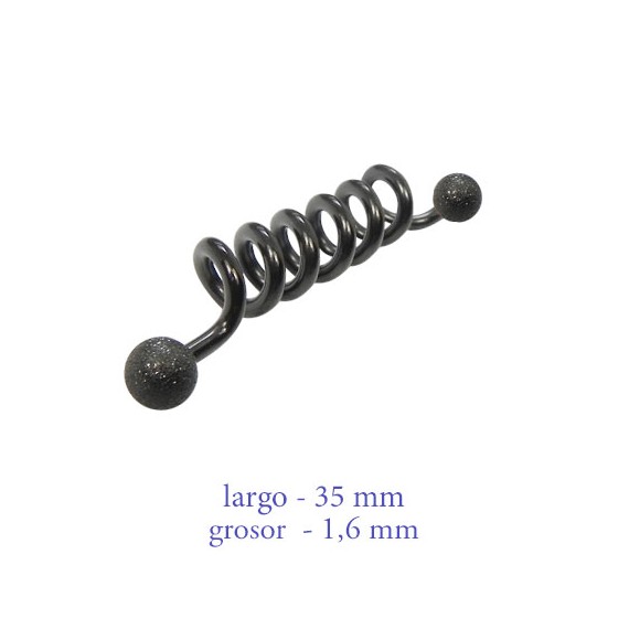 Piercing industrial de acero quirúrgico 316L anodizado en color negro, largo 35mm. Ref. GIN06