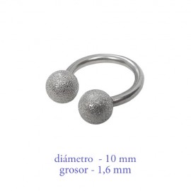 Piercing pezón aro abierto bolas mate, 1,6mm grosor, 10mm diámetro, color acero.
