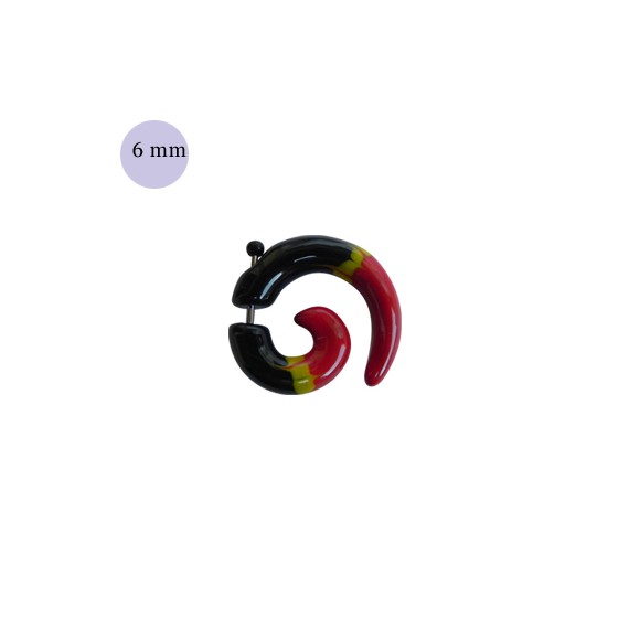 Una dilatación falsa tipo espiral negro y rojo, 6mm de díametro, de plástico