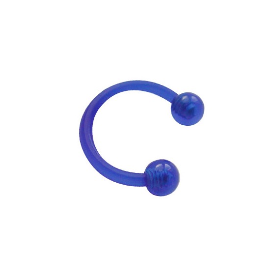 Piercing oreja, tragus, cartílago, aro abierto bioplast flexible azul con dos bolas, 8mm de diámetro