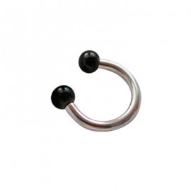 Piercing oreja, tragus, cartílago, aro abierto con dos bolas negras, 6mm de diámetro