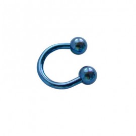 Piercing oreja, tragus, cartílago, aro abierto con dos bolas de titanio azul, 6mm de diámetro