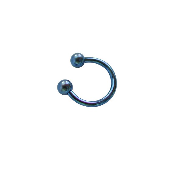 Piercing oreja, tragus, cartílago, aro abierto con dos bolas de titanio azul, 8mm de diámetro