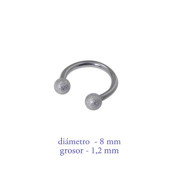 Piercing oreja, tragus, cartílago, aro abierto con dos bolas mate, 8mm de diámetro