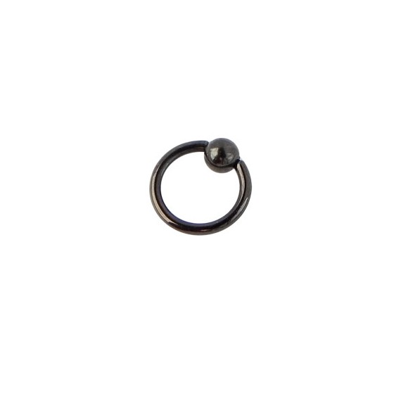 Piercing oreja, tragus, cartílago, aro cerrado negro con bola de presion, 8mm de diámetro