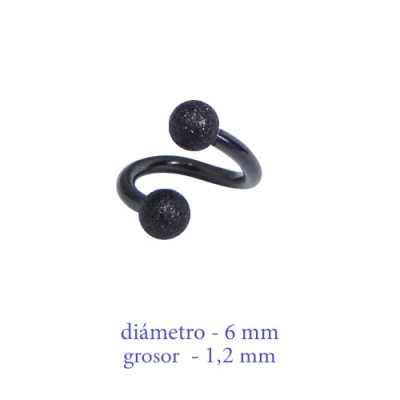 Piercing oreja, tragus, cartílago en forma de espiral negra con bolas mate, 6mm de diámetro