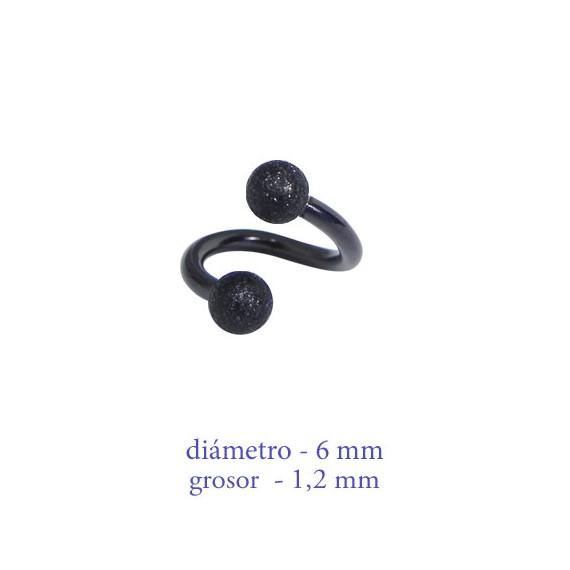 Piercing oreja, tragus, cartílago en forma de espiral negra con bolas mate, 6mm de diámetro