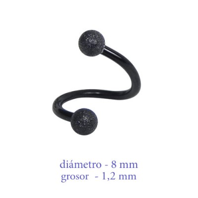 Piercing oreja, tragus, cartílago en forma de espiral negra con bolas mate, 8mm de diámetro