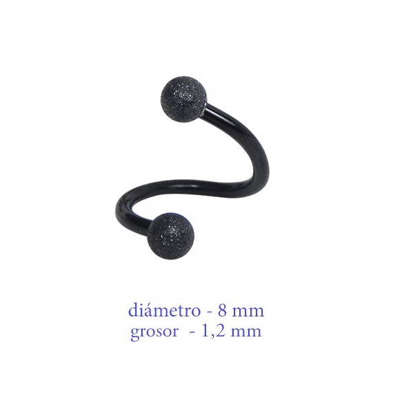 Piercing oreja, tragus, cartílago en forma de espiral negra con bolas mate, 8mm de diámetro