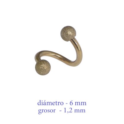 Piercing oreja, tragus, cartílago en forma de espiral dorada con bolas mate, 6mm de diámetro