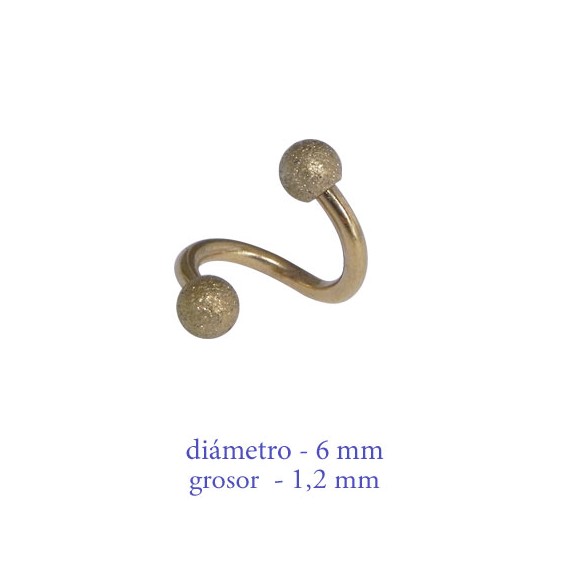Piercing oreja, tragus, cartílago en forma de espiral dorada con bolas mate, 6mm de diámetro