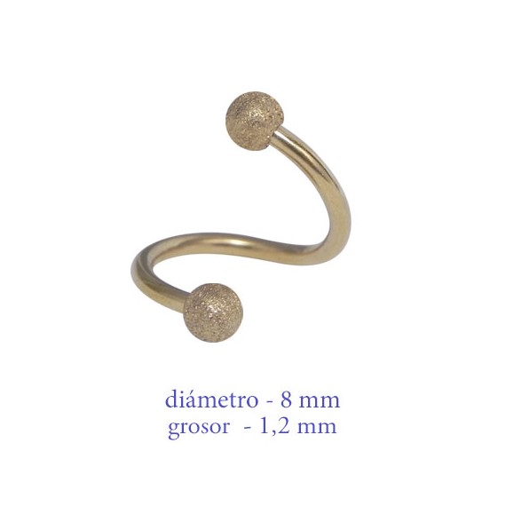 Piercing oreja, tragus, cartílago en forma de espiral dorada con bolas mate, 8mm de diámetro