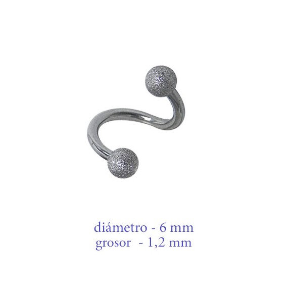 Piercing oreja, tragus, cartílago en forma de espiral con bolas mate, 6mm de diámetro