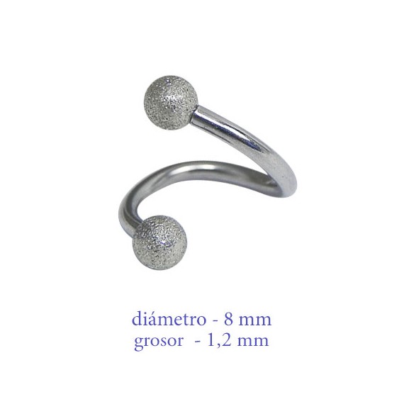 Piercing oreja, tragus, cartílago en forma de espiral con bolas mate, 8mm de diámetro