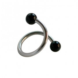 Piercing oreja, tragus, cartílago en forma de espiral con dos bolas negras, 8mm de diámetro
